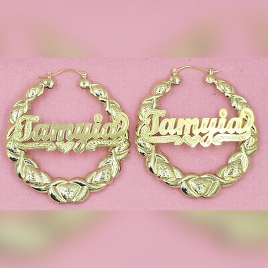 14K Gold Plated Name Bamboo Earrings