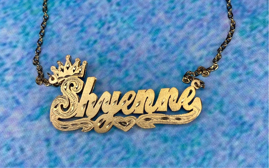 Personalized 14k Gold Plated 3D Name Necklace with Crown