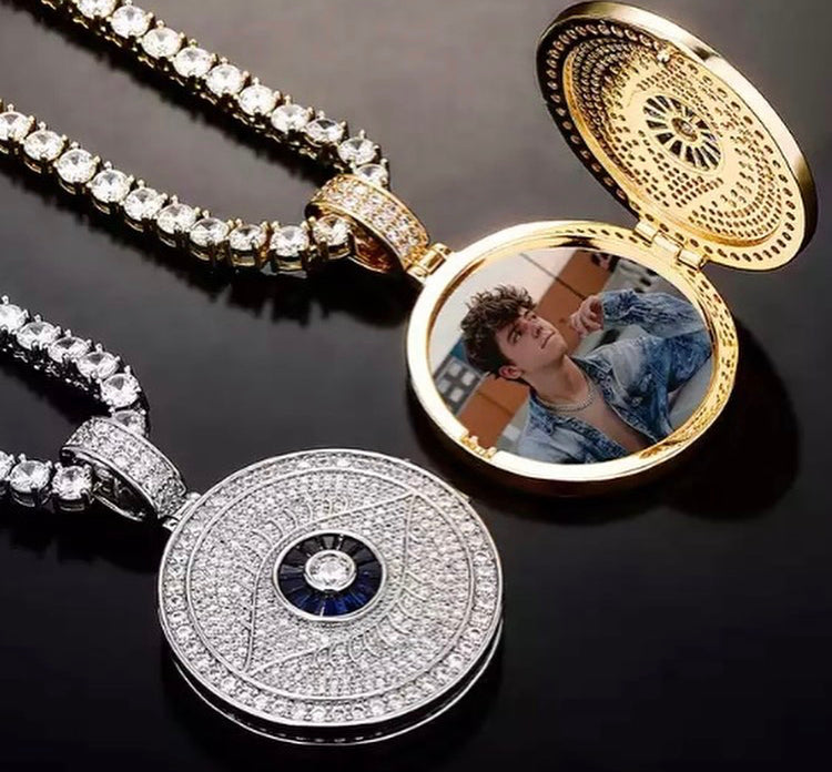 Sparkle in Style with our Custom Iced Out CZ Circle Photo Pendant - Personalized Jewelry for Men and Women | Free Shipping
