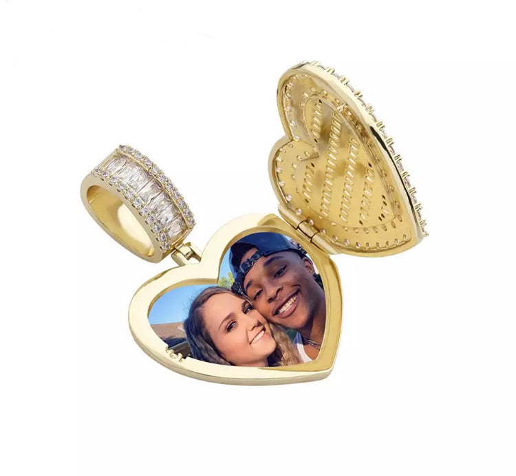 Sparkling Custom Cubic Zirconia Heart Photo Pendant - Order Yours Now!