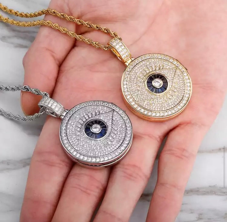 Sparkle in Style with our Custom Iced Out CZ Circle Photo Pendant - Personalized Jewelry for Men and Women