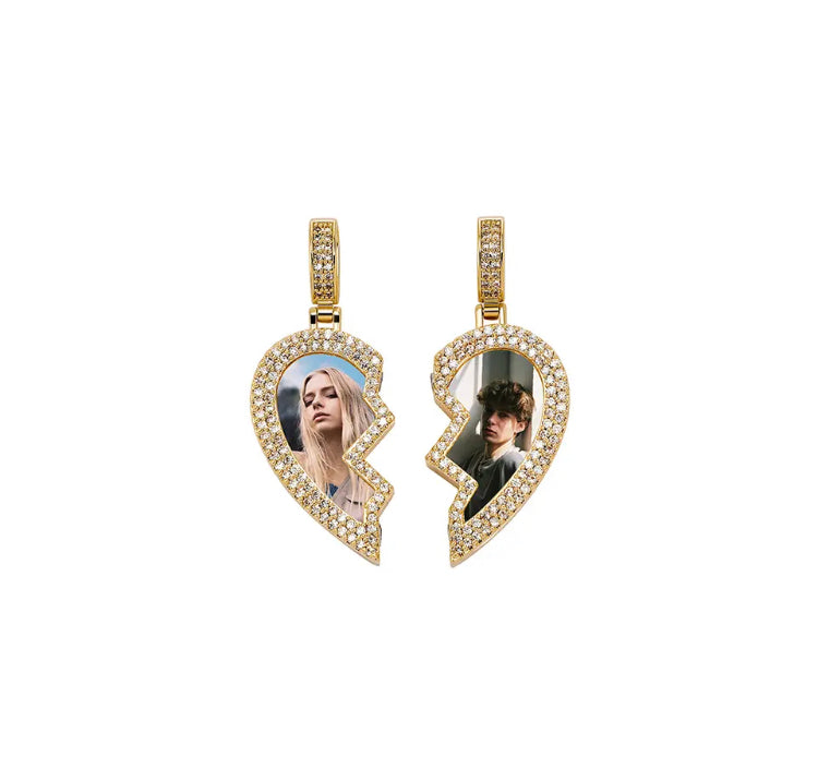 Customizable Break-Apart Heart Pendant with Magnetic Photo - Durable and Stylish