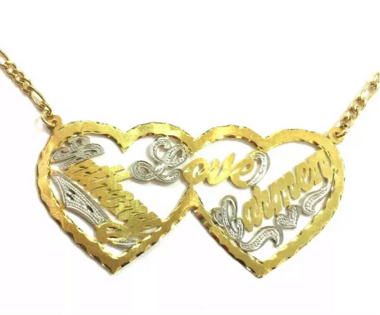 14K Gold Plated Double Heart Necklace (2 names)