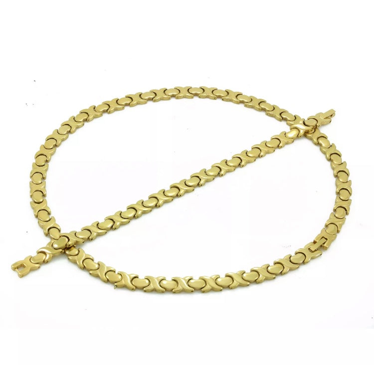 xo necklace & bracelet set (stainless steel) gold