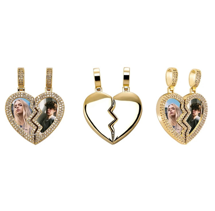 Customizable Break-Apart Heart Pendant with Magnetic Photo - Durable and Stylish