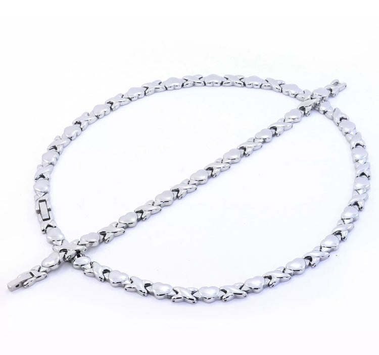 xo necklace & bracelet set (stainless steel) silver